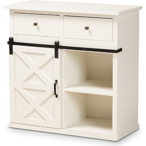 Nadia 2 Door Sideboard Buffet in White Wood & Black Metal