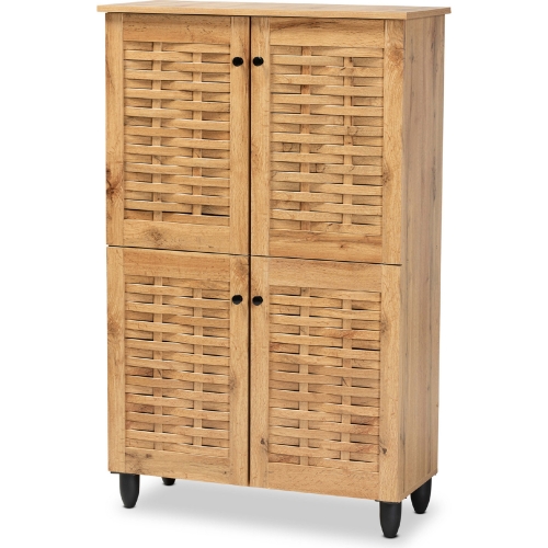 Winda 4 Door Shoe Storage Cabinet in Oak Brown Finish