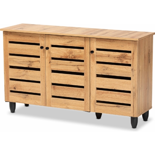 Gisela 3 Door Shoe Cabinet in Oak Finish & Black