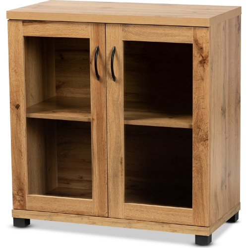 Zentra 2 Door Storage Cabinet in Oak Finish Wood & Glass