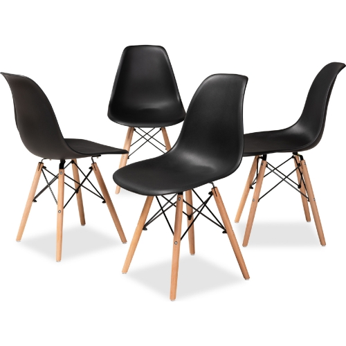 Jaspen Dining Chair in Black Poly & Oak Finish Wood (Set of 4)