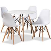 Jaspen 5 Piece Dining Set in White Poly & Oak Finish Wood