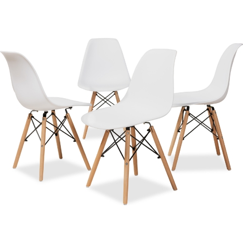 Jaspen Dining Chair in White Poly & Oak Finish Wood (Set of 4)