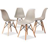 Jaspen Dining Chair in Beige Poly & Oak Finish Wood (Set of 4)