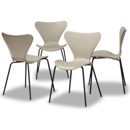 Jaden Beige Plastic & Black Metal Dining Chair (Set of 4)