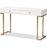 Beagan 2 Drawer Console Table in White Wood & Gold Metal