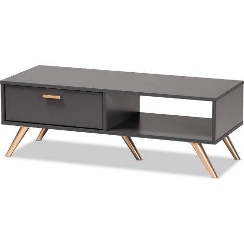 Kelson Coffee Table in Dark Gray Wood & Gold