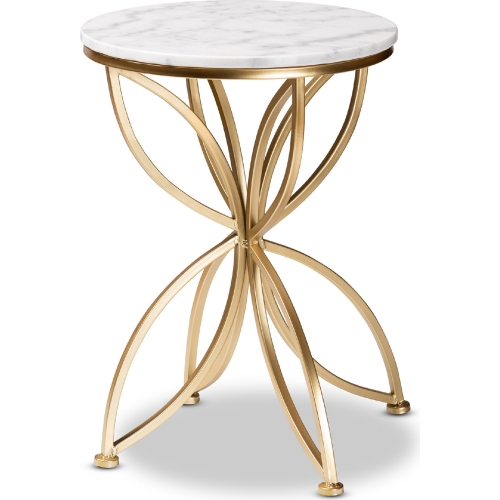 Jaclyn End Table In White Marble & Gold Metal