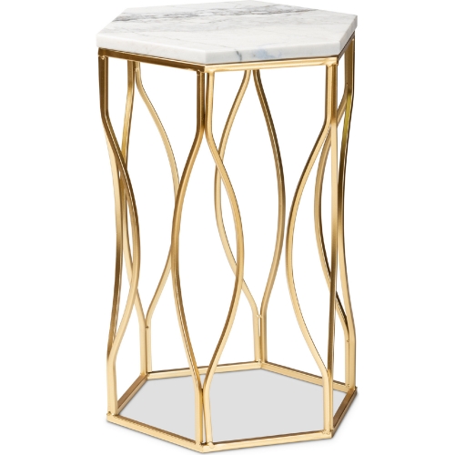 Kalena End Table in White Marble & Gold Metal