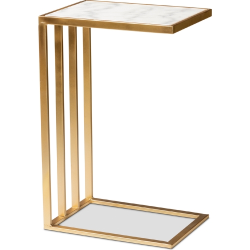 Parkin C Shaped End Table in White Marble & Gold Metal