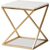 Hadley End Table in White Marble & Gold Metal