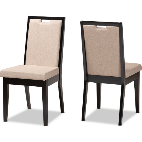 Octavia Dining Chair in Sand Fabric & Dark Wood (Set of 2)