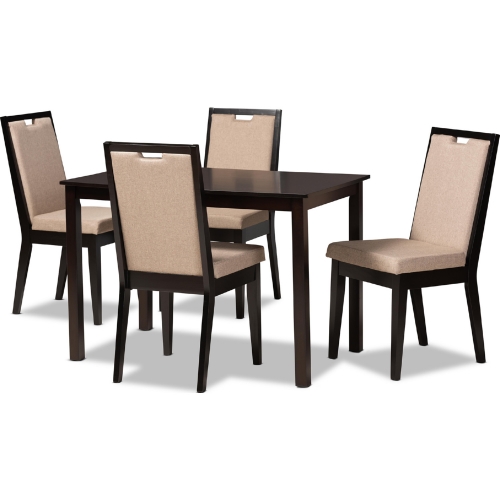 Rosa 5 Piece Dining Set in Sand Fabric & Dark Wood