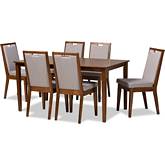 Rosa 7 Piece Dining Set in Gray Fabric & Walnut Finish Wood