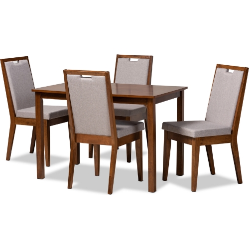 Rosa 5 Piece Dining Set in Gray Fabric & Walnut Finish Wood