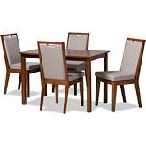 Rosa 5 Piece Dining Set in Gray Fabric & Walnut Finish Wood