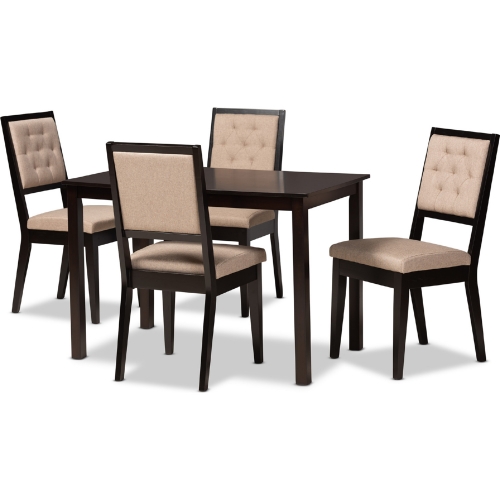 Suvi 5 Piece Dining Set in Sand Fabric & Dark Wood