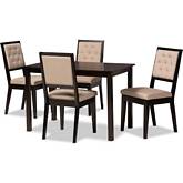 Suvi 5 Piece Dining Set in Sand Fabric & Dark Wood