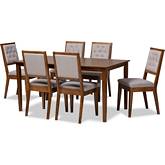 Suvi 7 Piece Dining Set in Gray Fabric & Walnut Finish Wood