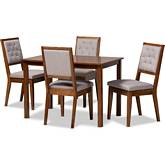 Suvi 5 Piece Dining Set in Gray Fabric & Walnut Finish Wood