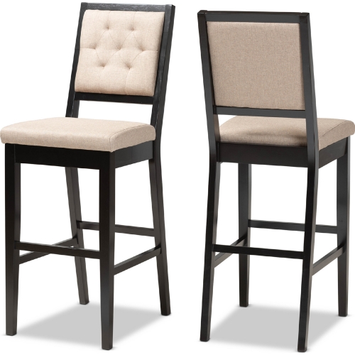 Gideon Bar Stool in Sand Fabric & Dark Brown Wood (Set of 2)