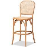 Vance Counter Stool in Brown Woven Rattan & Wood Cane