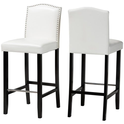 Libra Bar Stool in White Leatherette w/ Nailhead Trim (Set of 2)