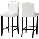 Libra Bar Stool in White Leatherette w/ Nailhead Trim (Set of 2)