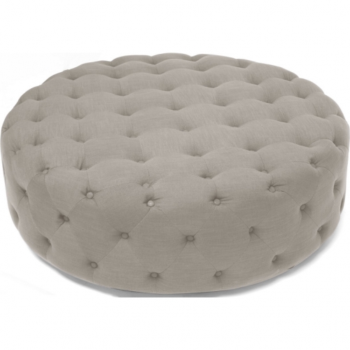 Cardiff Ottoman in Tufted Beige Linen