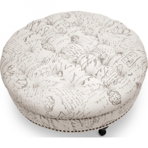 Palfrey Ottoman in Tufted Beige Script Print Fabric