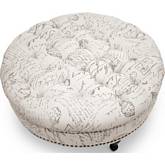 Palfrey Ottoman in Tufted Beige Script Print Fabric