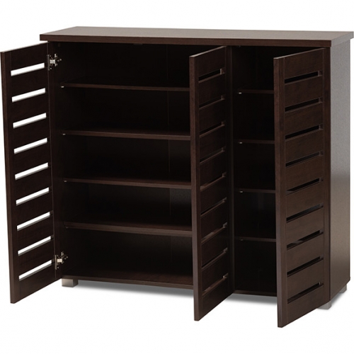 Adalwin 3 Door Shoe Storage Cabinet in Dark Brown Wood