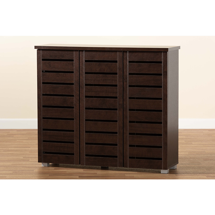 Baxton SC863533 Wenge Adalwin 3 Door Shoe Storage Cabinet in Dark