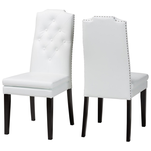 Dylin Dining Chair in Tufted White Leatherette w/ Nailhead (Set of 2)