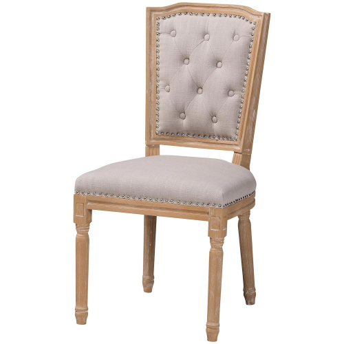 Estelle Dining Chair in Tufted Beige Fabric & Weathered Oak