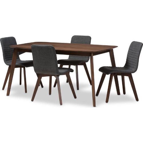 Sugar 5 Piece Dining Set in Dark Gray Fabric & Walnut Finish