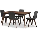 Sugar 5 Piece Dining Set in Dark Gray Fabric & Walnut Finish