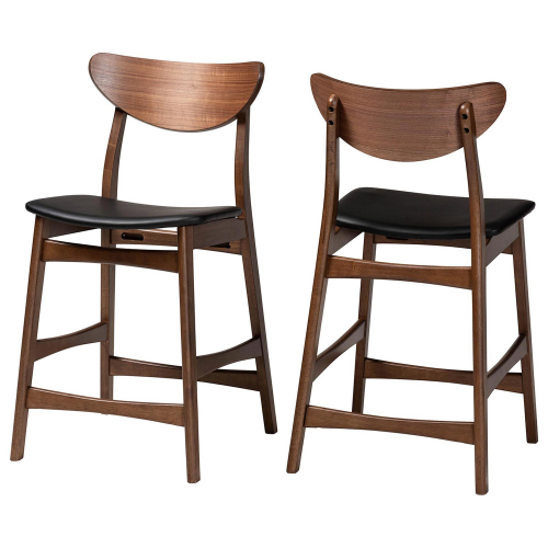 Latina Counter Stool in Black Leatherette & Walnut Finish (Set of 2)