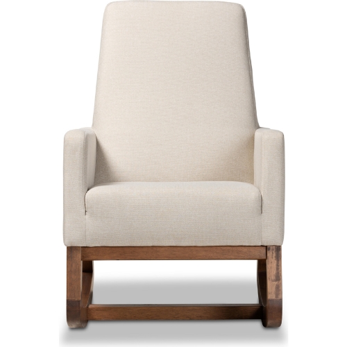 Yashiya Rocking Chair in Beige Fabric & Walnut Finish