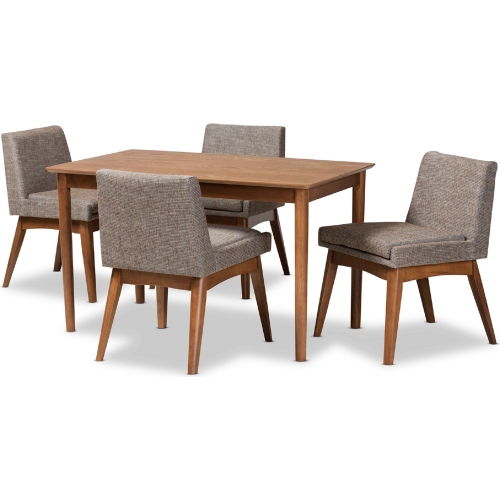 Nexus 5 Piece Dining Set in Gravel Fabric & Walnut Brown Wood