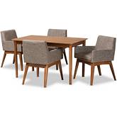 Dorina 5 Piece Dining Set in Gravel Fabric & Walnut Finish