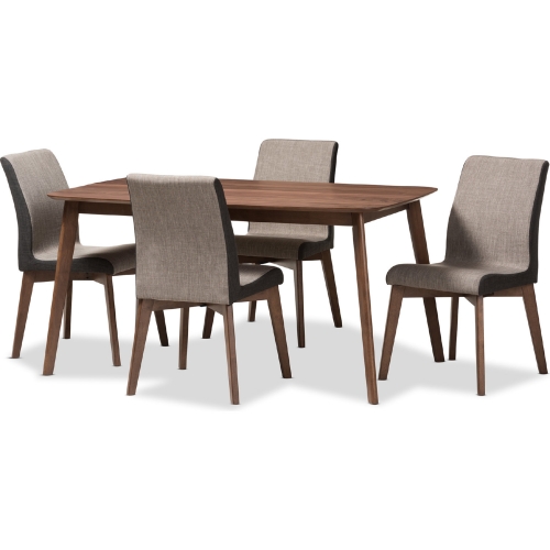 Kimberly 5 Piece Dining Set in Beige & Brown Fabric & Walnut Finish