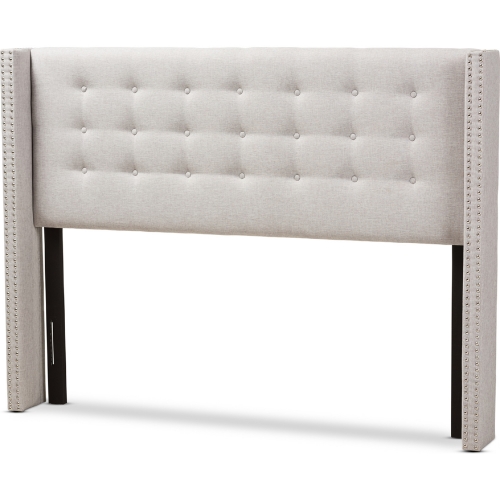 Ginaro Queen Winged Headboard in Tufted Gray Beige Fabric