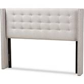 Ginaro Queen Winged Headboard in Tufted Gray Beige Fabric