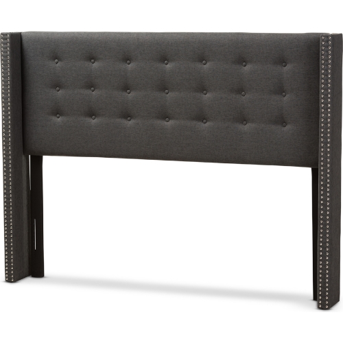 Ginaro Queen Winged Headboard in Tufted Dark Gray Fabric