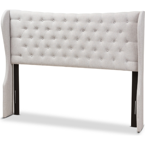 Cadence King Winged Headboard in Button Tufted Gray Beige Fabric