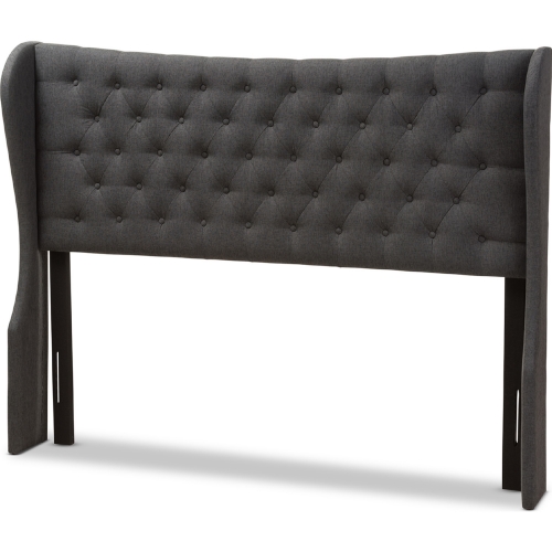 Cadence Queen Winged Headboard in Button Tufted Dark Gray Fabric