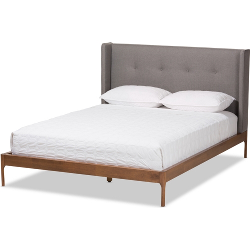 Brooklyn Queen Platform Bed in Gray Fabric & Walnut Wood