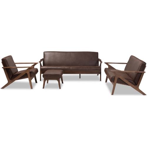 Bianca Sofa Set in Distressed Brown Leatherette & Walnut