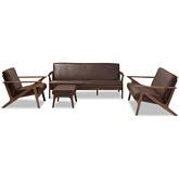 Bianca Sofa Set in Distressed Brown Leatherette & Walnut